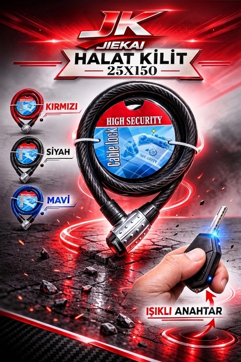 25X150 HALAT KİLİT IŞIKLI ANAHTAR * SİYAH*