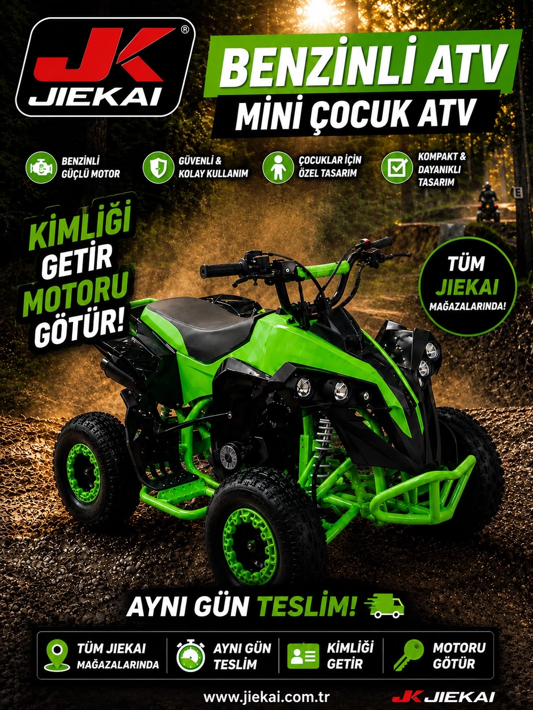 JİEKAİ BENZİNLİ MİNİ ÇOCUK ATV – YEŞİL 