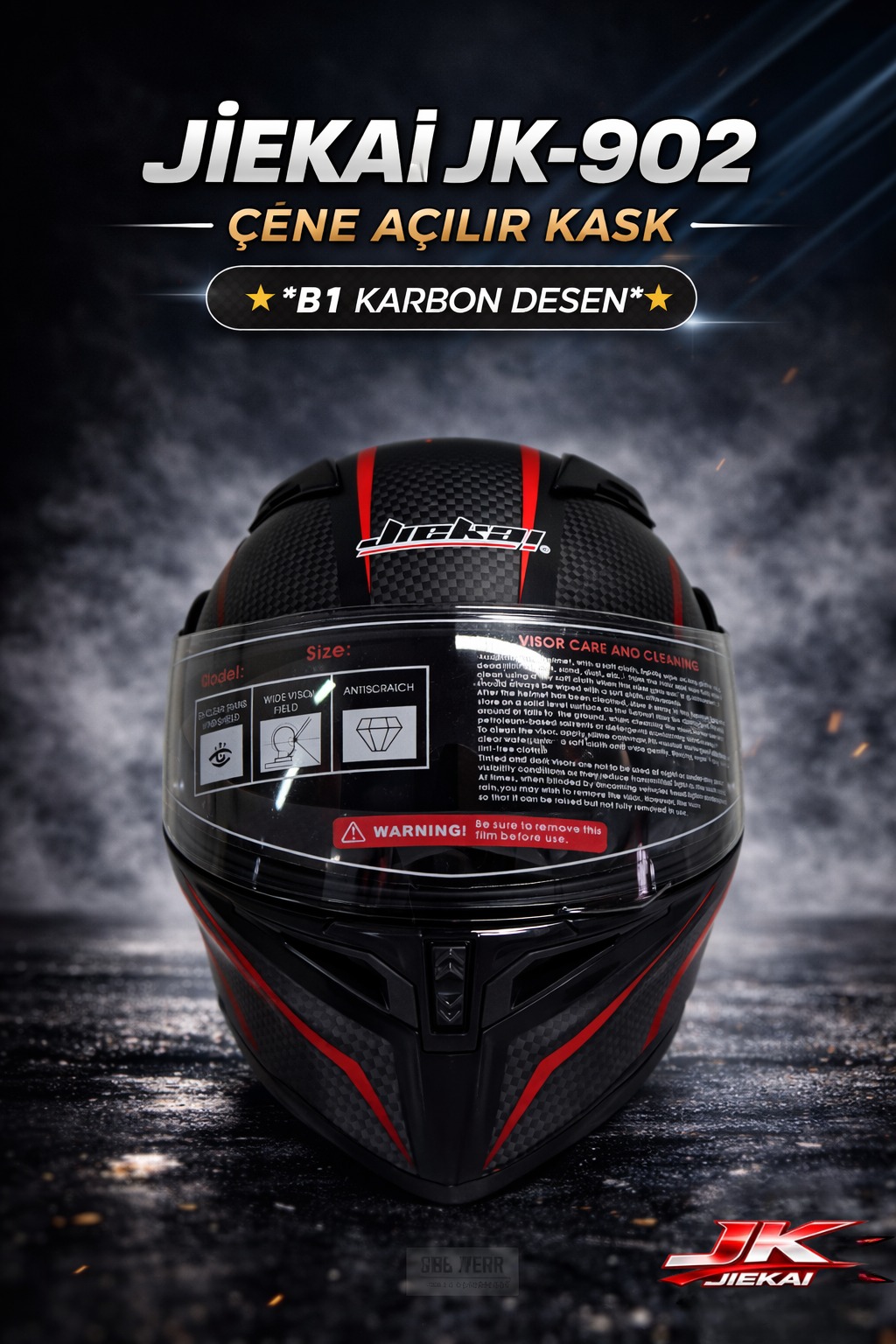 ÇOK YAKINDA STOKLARDA JİEKAİ JK-902 ÇENE AÇILIR KASK * ÇENE PEDLİ * B1 KARBON DESEN