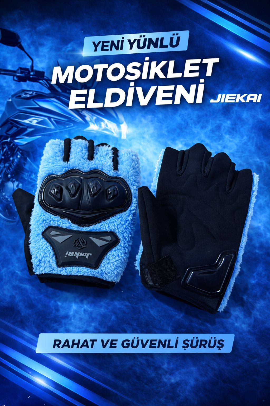 JK PELUŞLU YARIM ELDİVEN KORUMALI MAVİ RENK