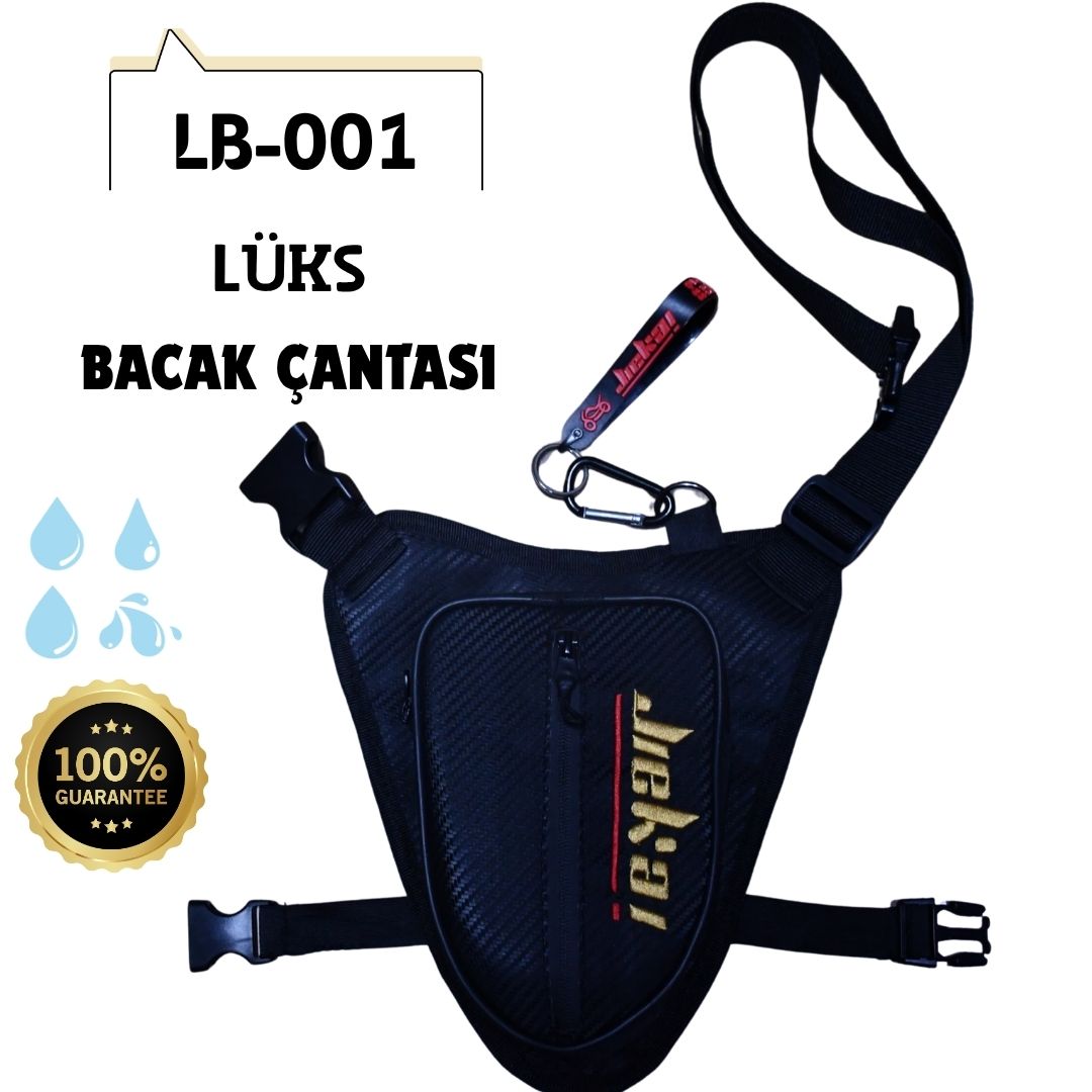 JİEKAİ LB-001 MOTORCU BACAK ÇANTASI KARBON KUBAŞ  * GOLD NAKIŞ * ( ANAHTARLIK HEDİYE )
