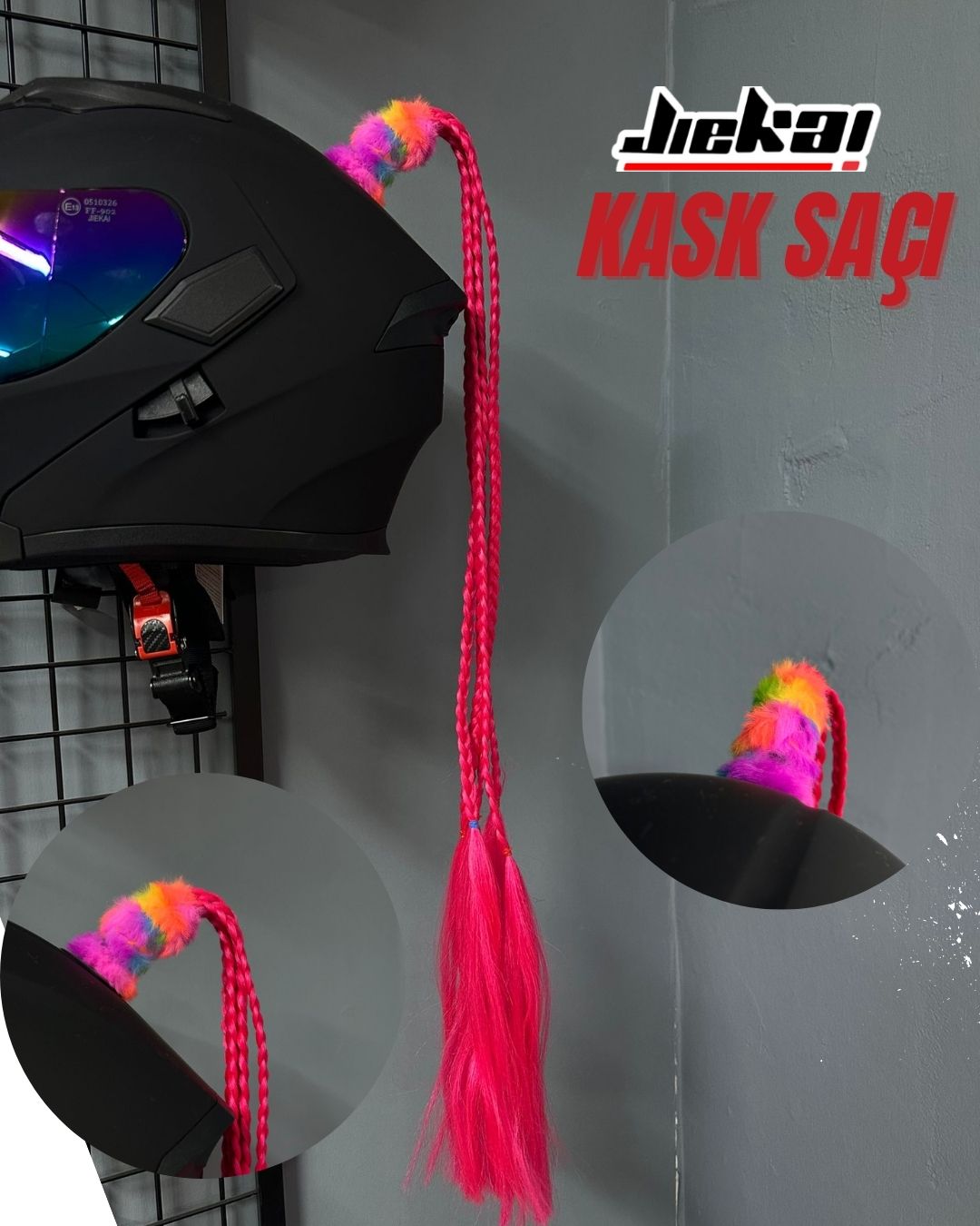 JİEKAİ KASK SAÇI NEON PEMBE RENK AFRİKA ÖRGÜ MODEL-12