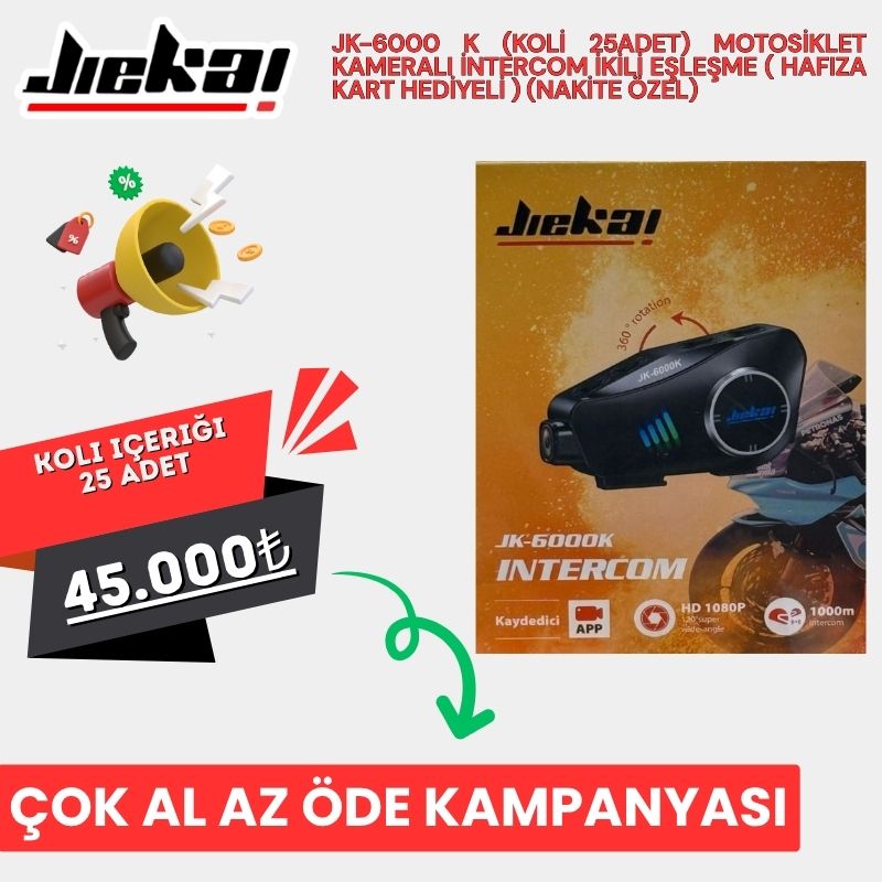 JK-6000 K (KOLİ 25 ADET) MOTOSİKLET  KAMERALI İNTERCOM İKİLİ EŞLEŞME ( HAFIZA KART HEDİYELİ ) (NAKİTE ÖZEL)
