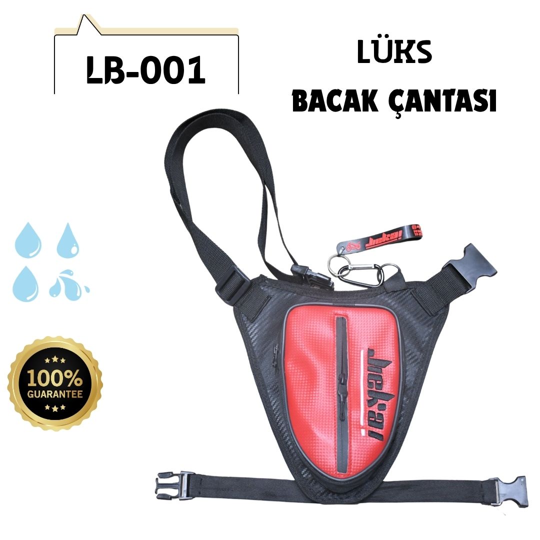 JİEKAİ LB-001 MOTORCU BACAK ÇANTASI * KIRMIZI KARBON KUBAŞ * SİYAH NAKIŞ * ( ANAHTARLIK HEDİYE )