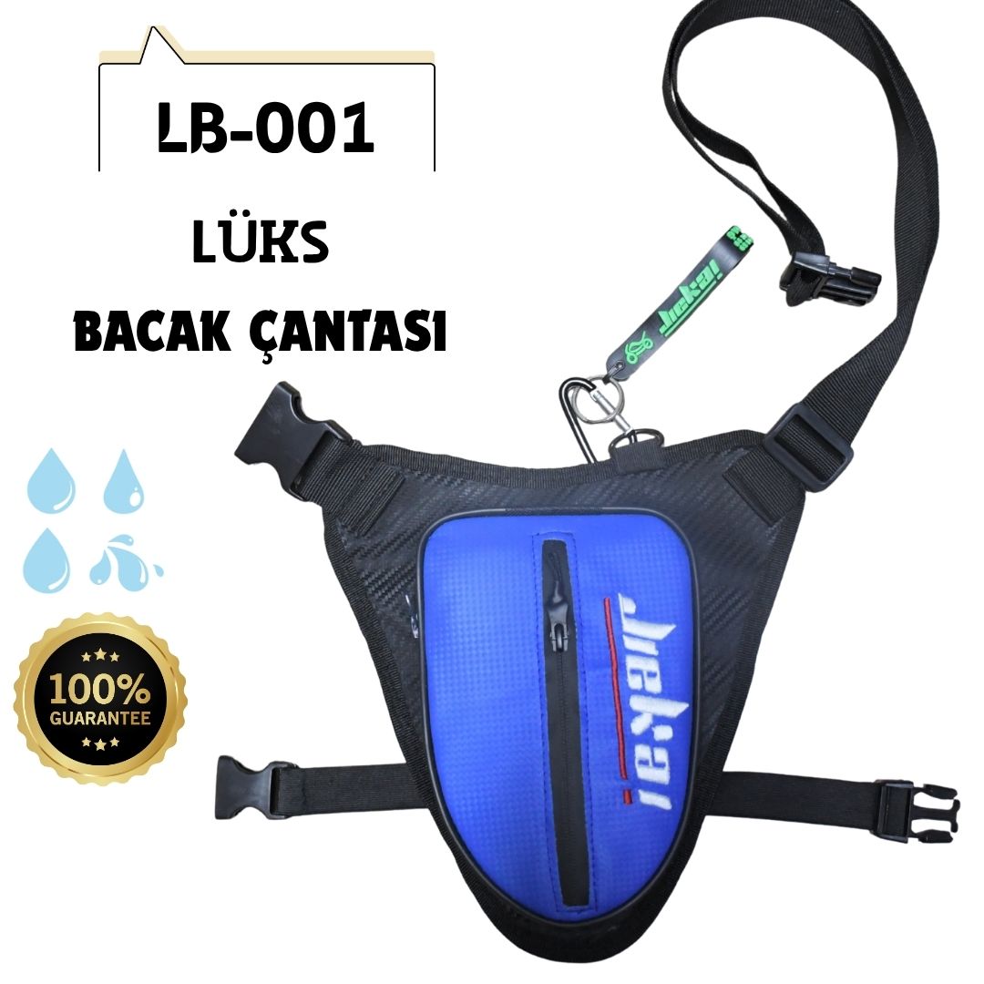 JİEKAİ LB-001 MOTORCU BACAK ÇANTASI * MAVİ KARBON KUBAŞ * BEYAZ NAKIŞ * ( ANAHTARLIK HEDİYE )