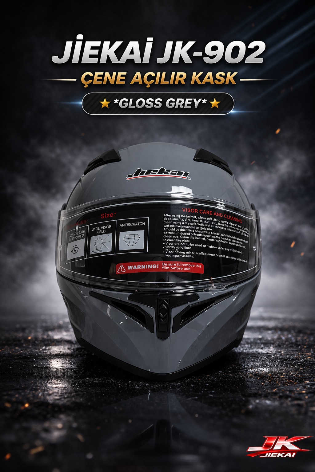 ÇOK YAKINDA STOKLARDA JİEKAİ JK-902 ÇENE AÇILIR KASK * ÇENE PEDLİ * GLOSS GREY