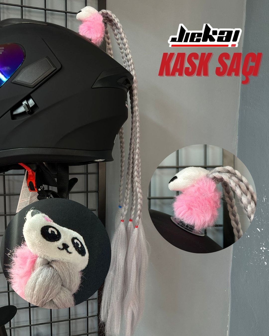 JİEKAİ KASK SAÇI TOKALI GRİ RENK AFRİKA ÖRGÜ MODEL-08