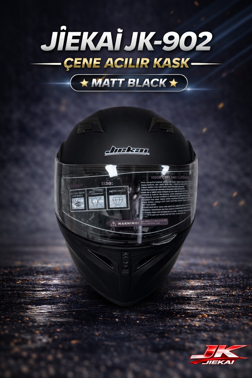 ÇOK YAKINDA STOKLARDA JİEKAİ JK-902 ÇENE AÇILIR KASK * ÇENE PEDLİ * MAT SİYAH
