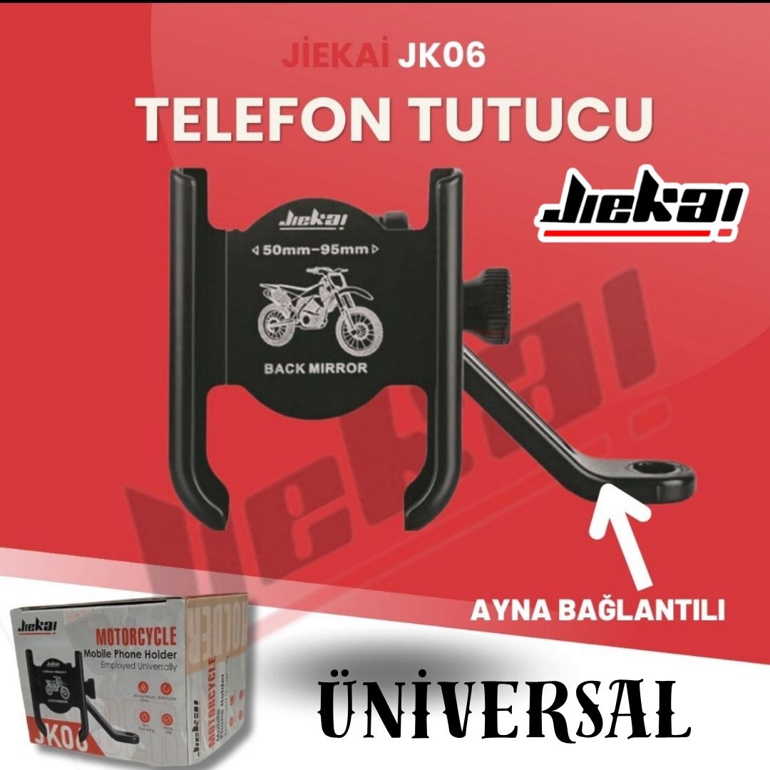 JİEKAİ JK-06 MOTOSİKLET TELEFON TUTUCU ( ALEMİNYUM )  * AYNA* BAĞLANTILI