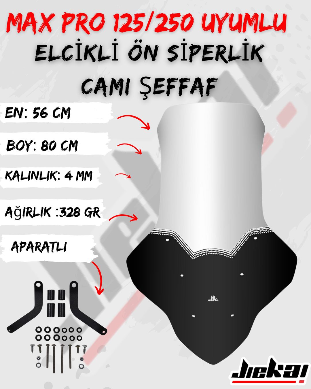  ARORA MAX PRO 125/250 UYUMLU ELCİKLİ ÖN SİPERLİK CAMI ŞEFFAF