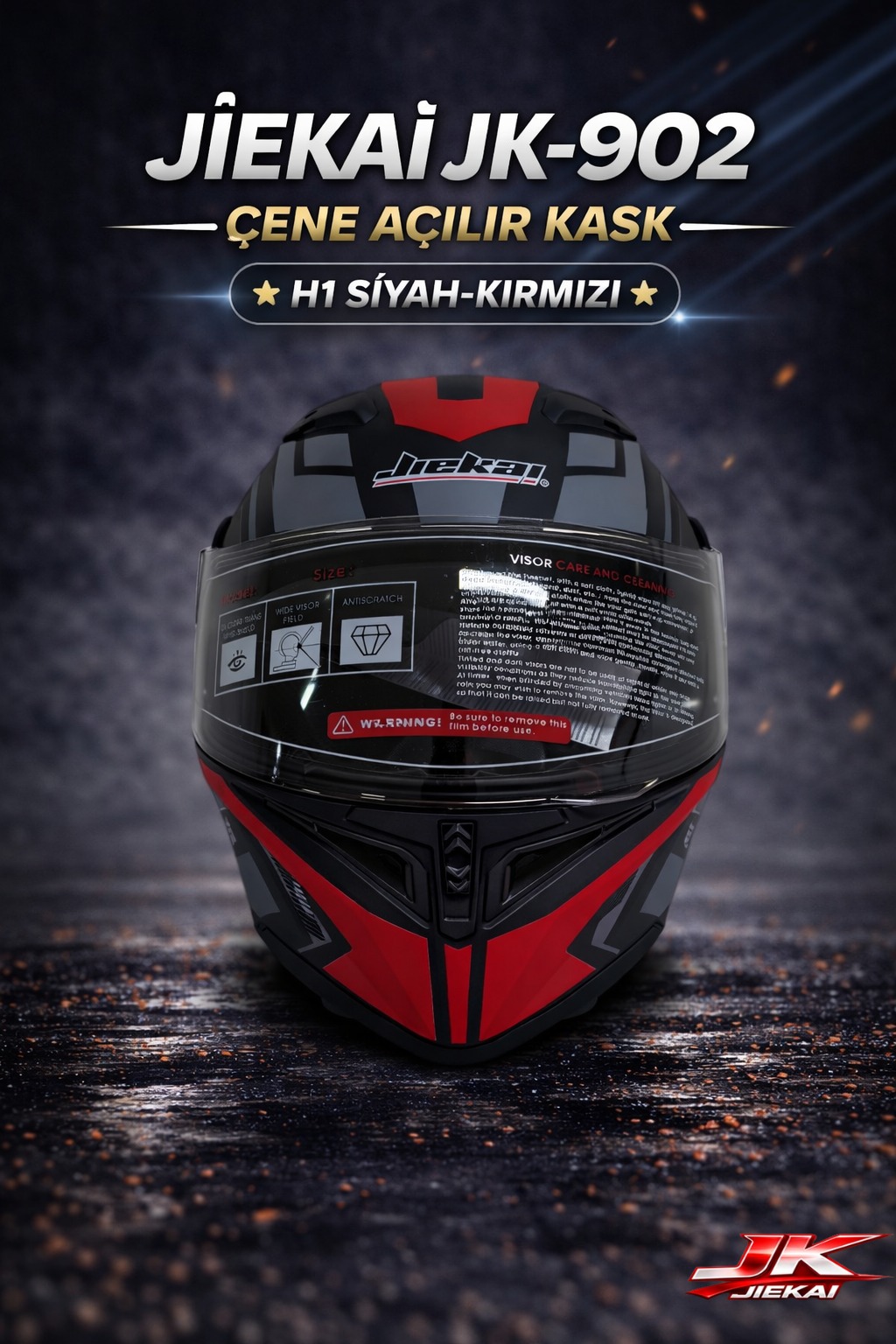 ÇOK YAKINDA STOKLARDA JİEKAİ JK-902 ÇENE AÇILIR KASK * ÇENE PEDLİ * H1 KIRMIZI 