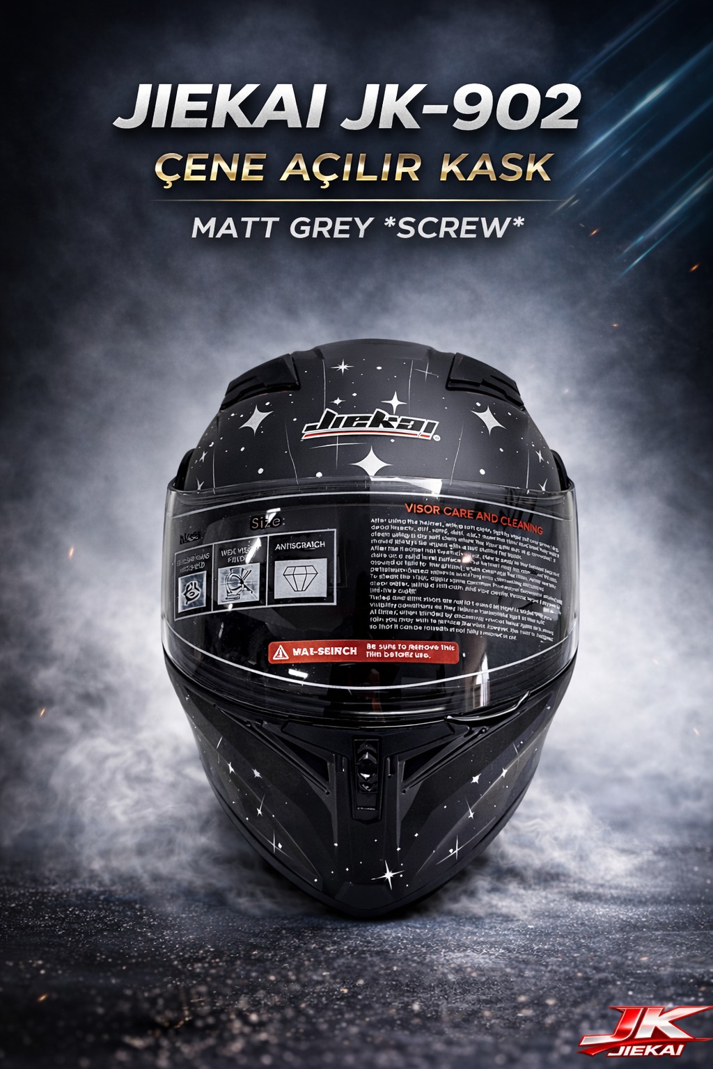 JİEKAİ JK-902 ÇENE AÇILIR KASK * ÇENE PEDLİ * GREY SCREW
