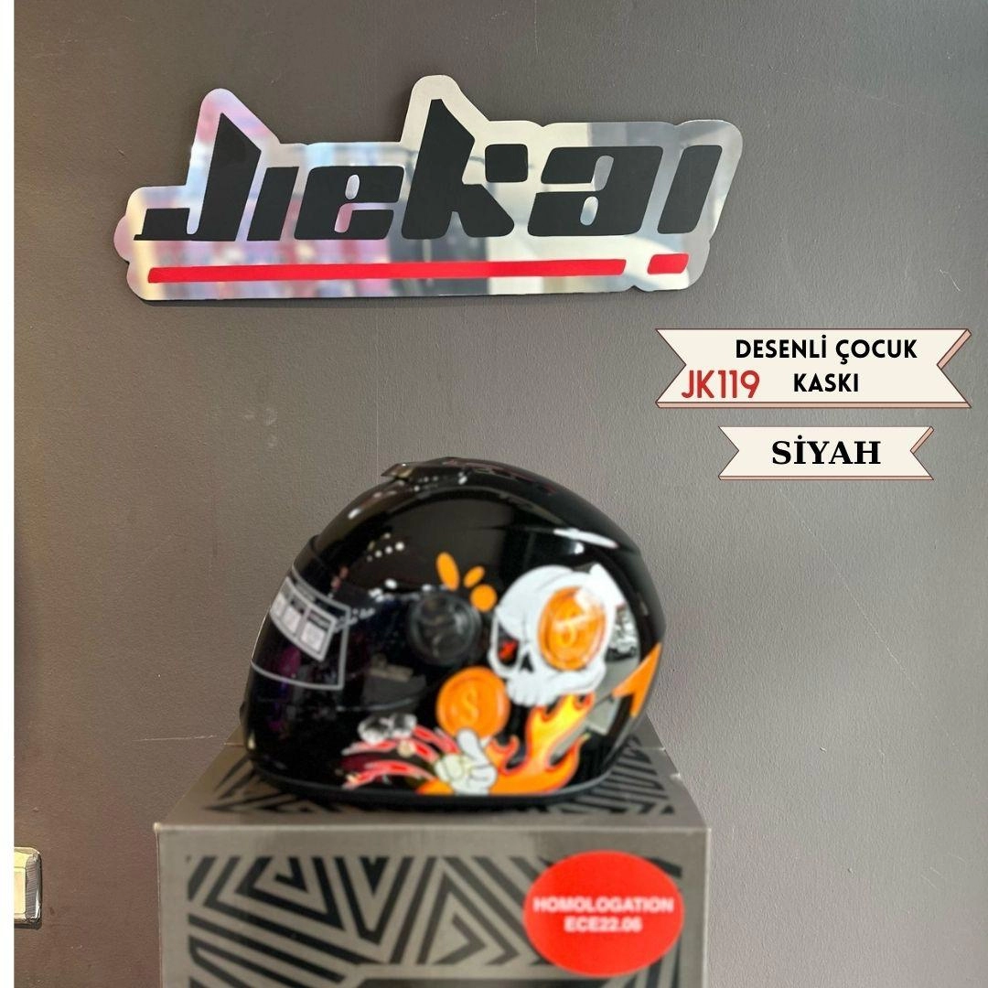 JİEKAİ JK119 Desenli Çocuk Kaskı Siyah Renk Full Face  Kask