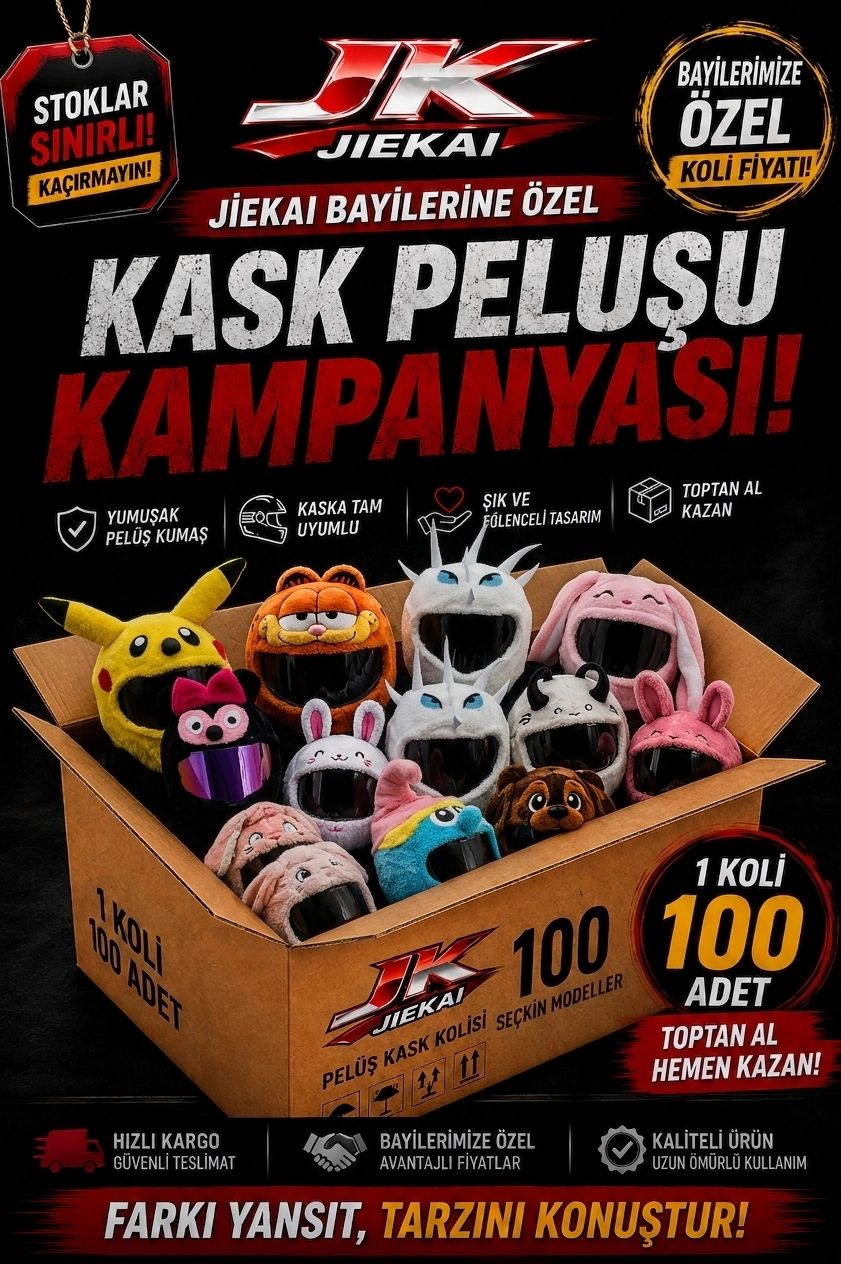 JİEKAİ BAYİLERİNE ÖZEL KAMPANYASI JİEKAİ KASK PELUŞU KARIŞIK ÇOK SATANLAR/SINIRLI STOK (KOLİ FİYAT)