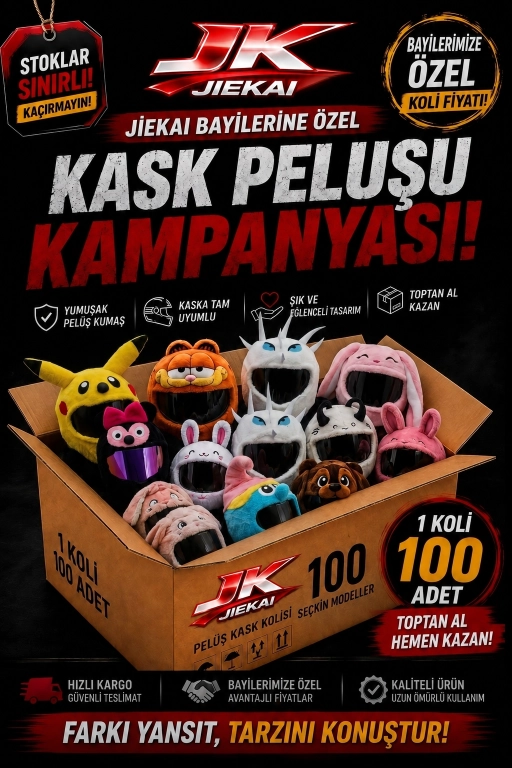 JİEKAİ BAYİLERİNE ÖZEL KAMPANYASI JİEKAİ KASK PELUŞU KARIŞIK ÇOK SATANLAR/SINIRLI STOK (KOLİ FİYAT)