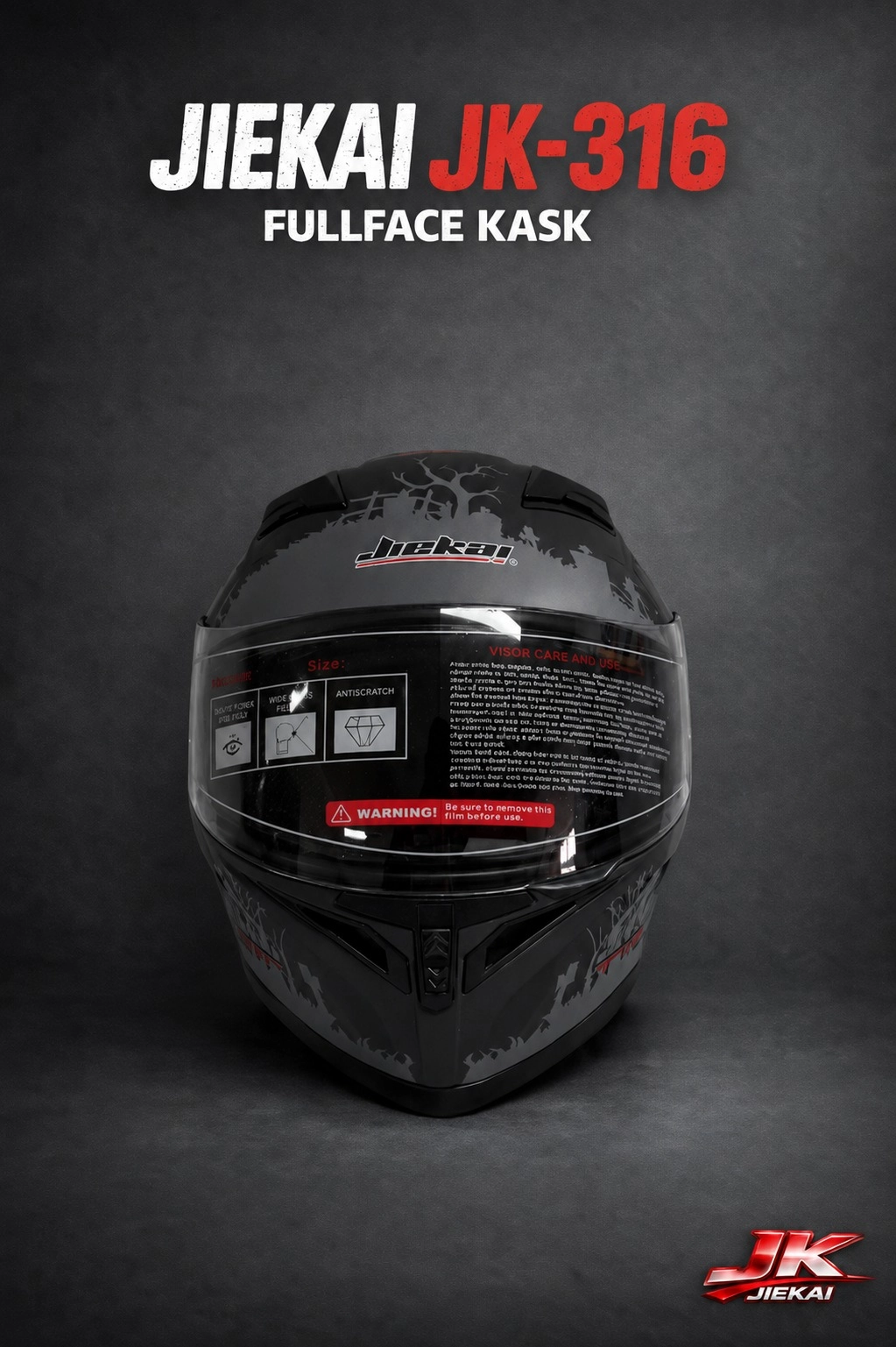 JİEKAİ JK-316-2 FULL FACE KASK MAT BLACK GREY-SAVAGE