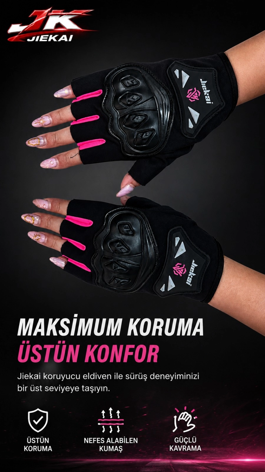 JİEKAİ (M Beden) YARIM ELDİVEN KORUMALI * PİNK