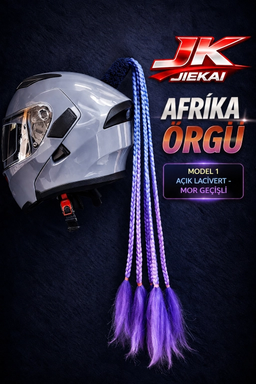  JİEKAİ KASK SAÇI AÇIK LACİVERT - MOR GEÇİŞLİ RENK AFRİKA ÖRGÜ MODEL-01