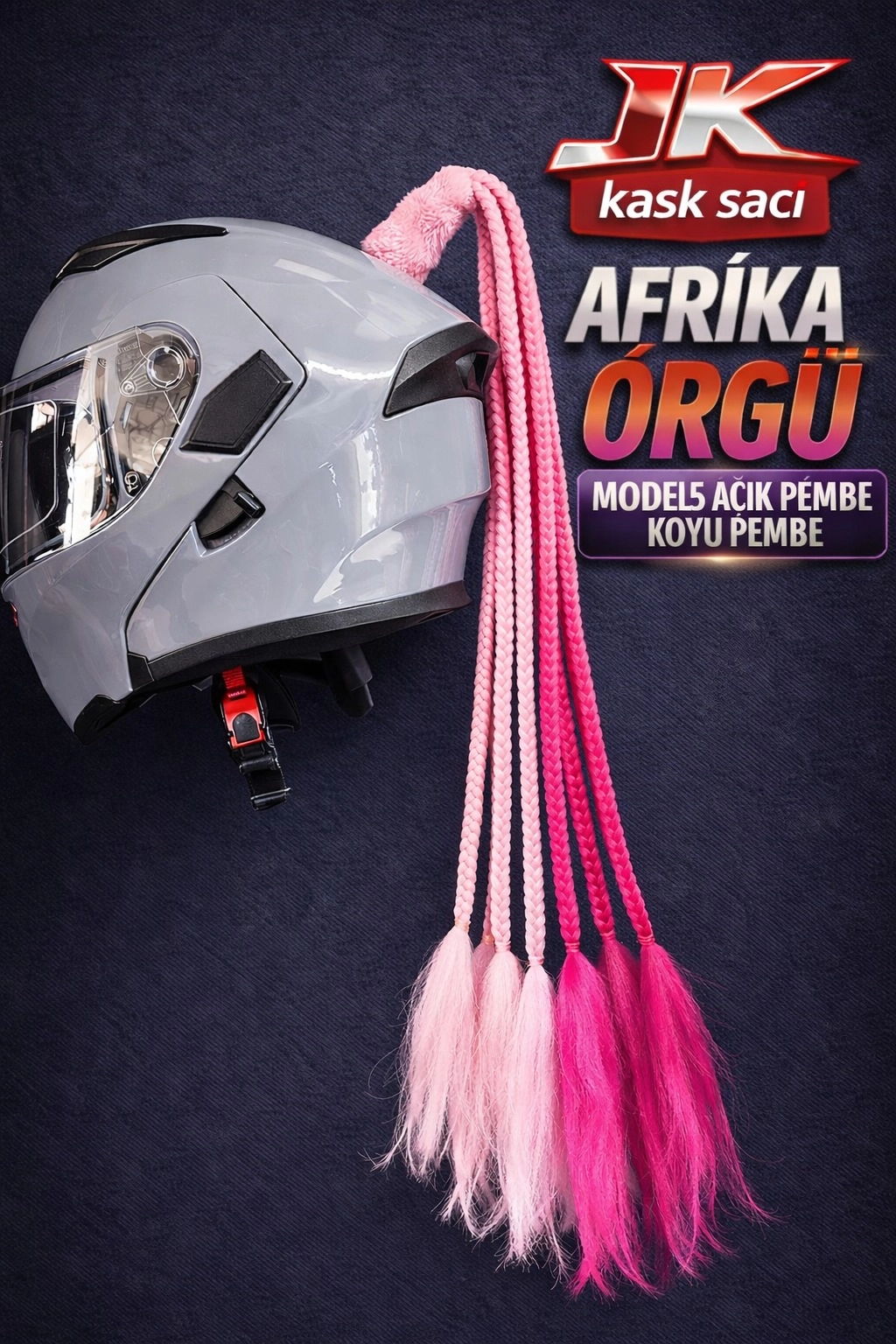 JİEKAİ KASK SAÇI AÇIK PEMBE - KOYU PEMBE GEÇİŞLİ RENK AFRİKA ÖRGÜ MODEL-05