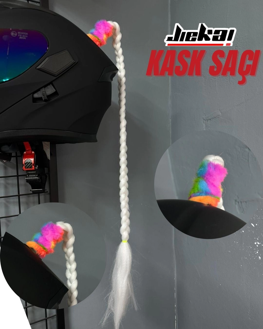 JİEKAİ KASK SAÇI BEYAZ RENK DÜZ ÖRGÜ MODEL-01