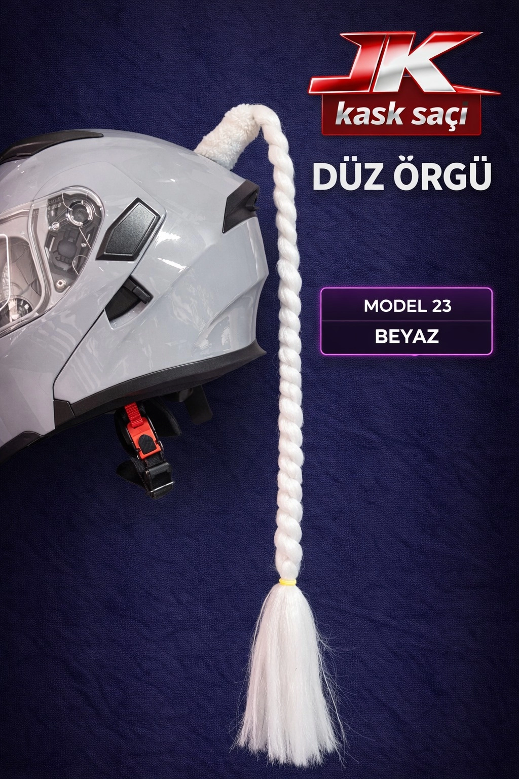 JİEKAİ KASK SAÇI BEYAZ RENK DÜZ ÖRGÜ MODEL-23