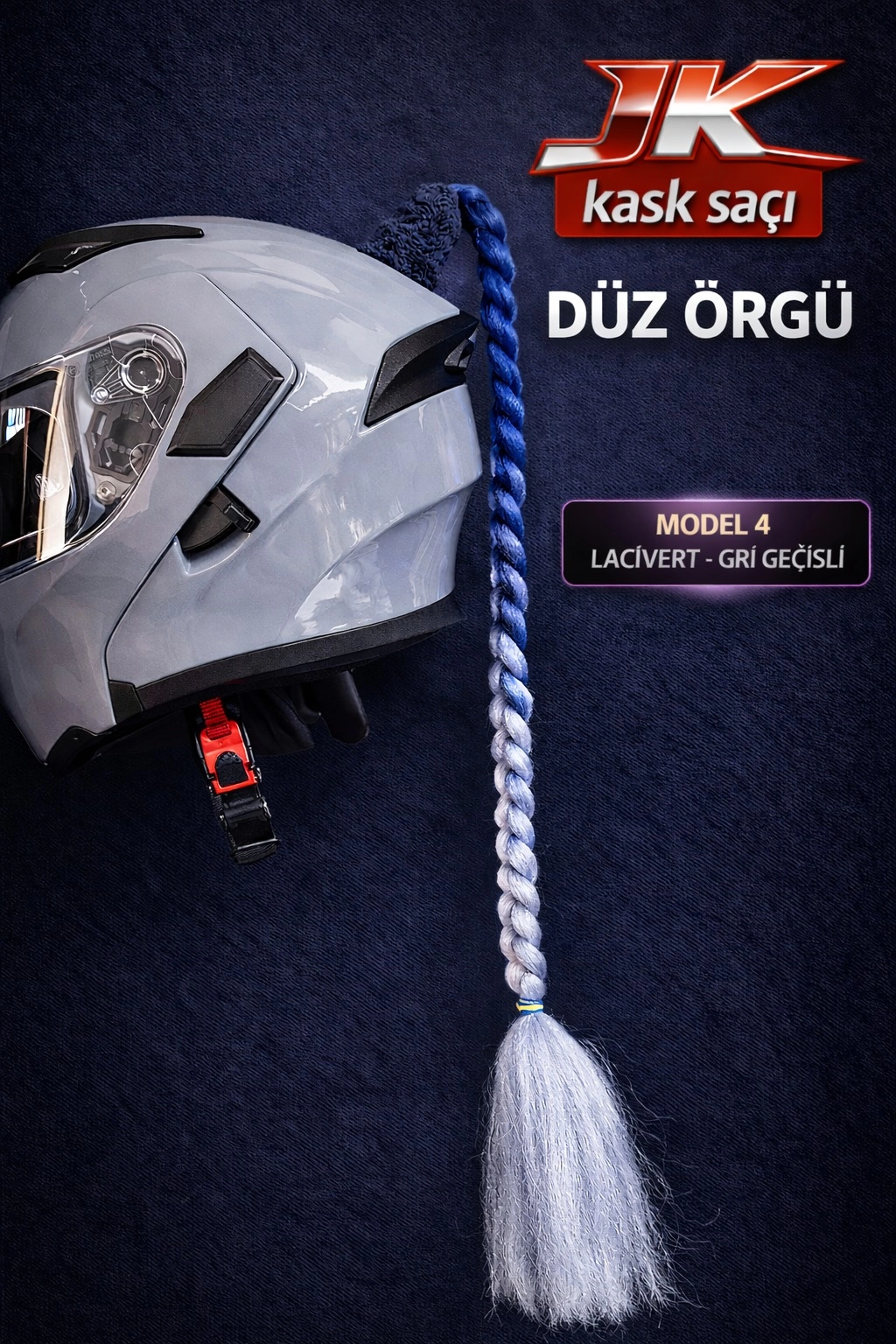 JİEKAİ KASK SAÇI LACİVERT GRİ GEÇİŞLİ AFRİKA  ÖRGÜ MODEL-04
