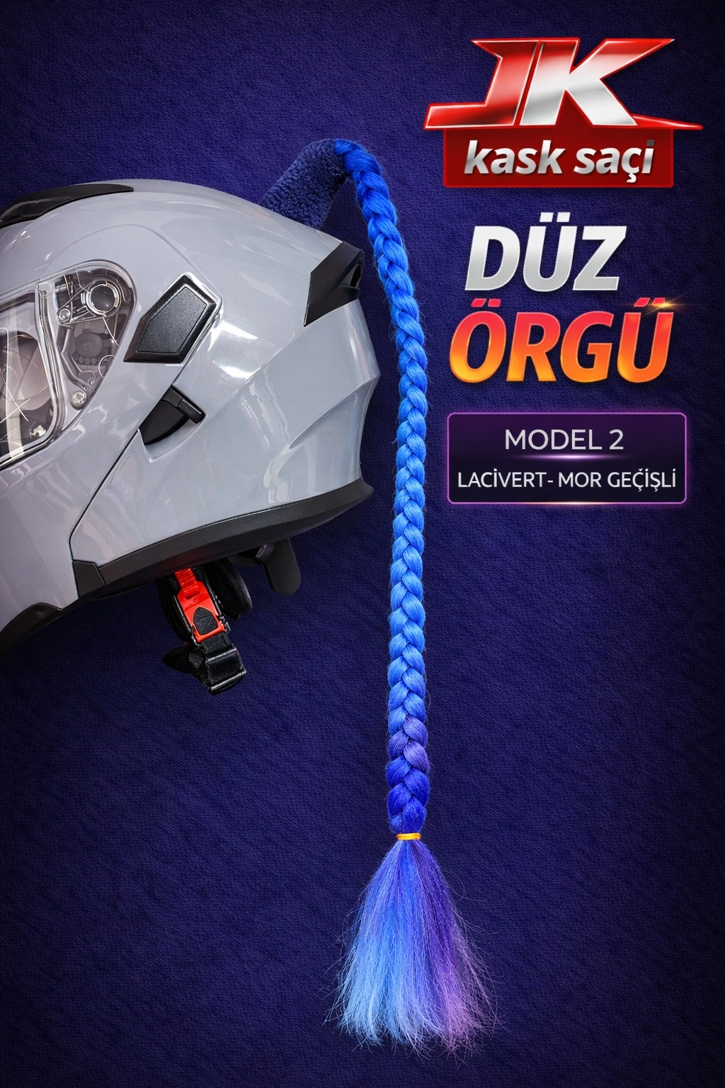 JİEKAİ KASK SAÇI LACİVERT-MOR GEÇİŞLİ RENK DÜZ ÖRGÜ MODEL-02