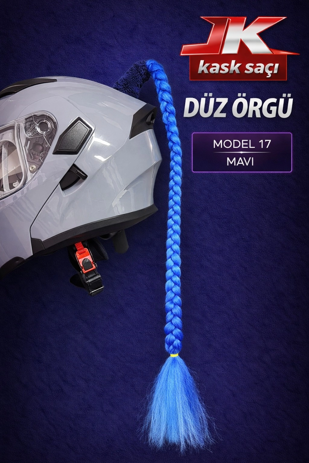 JİEKAİ KASK SAÇI MAVİ RENK DÜZ ÖRGÜ MODEL-17