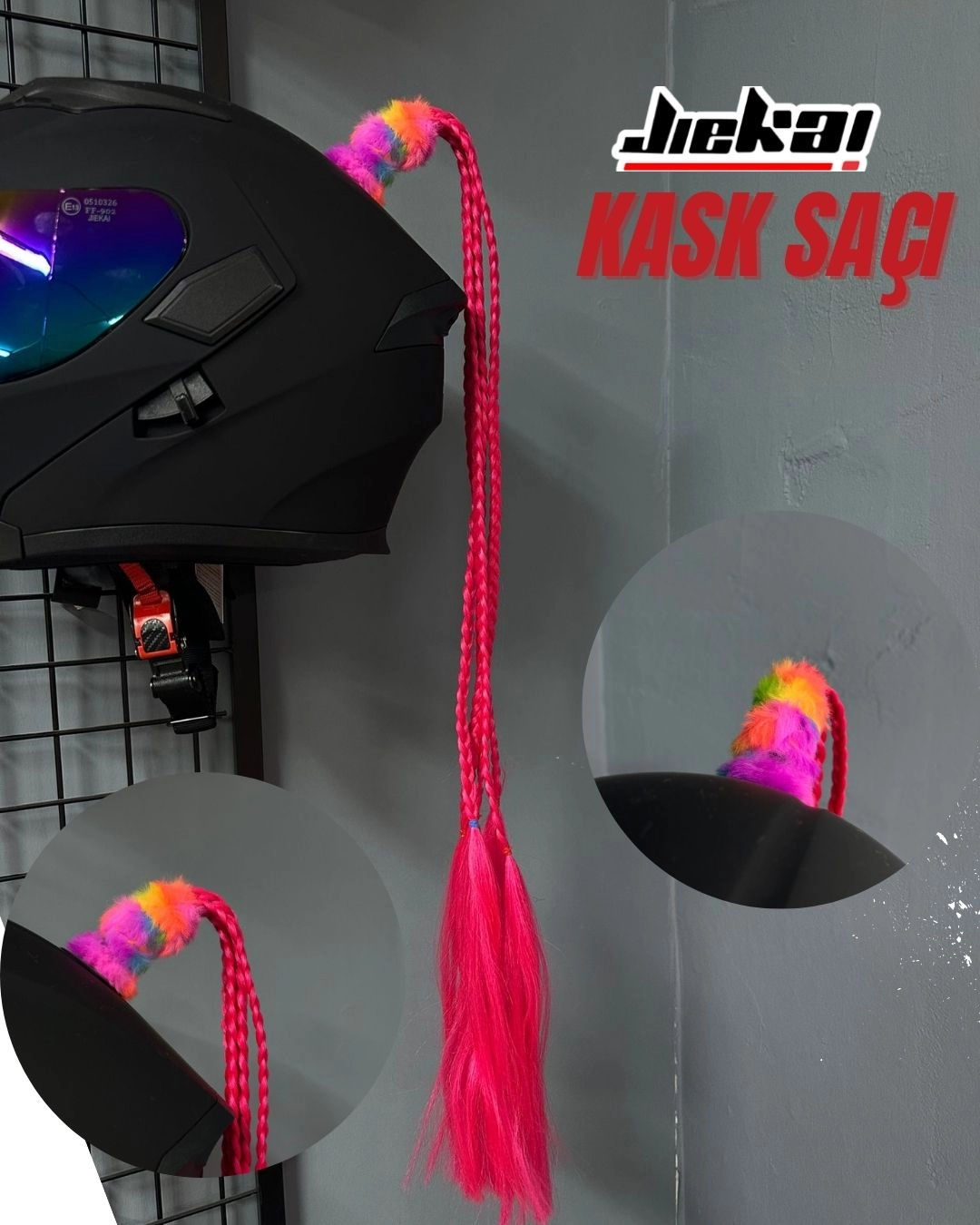 JİEKAİ KASK SAÇI NEON PEMBE RENK AFRİKA ÖRGÜ MODEL-12