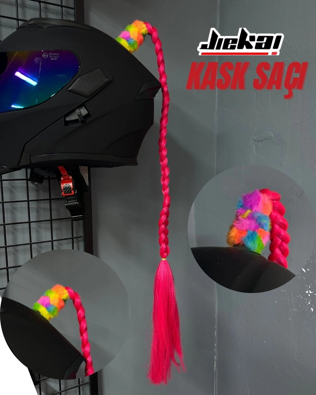 JİEKAİ KASK SAÇI NEON PEMBE RENK DÜZ ÖRGÜ MODEL-12