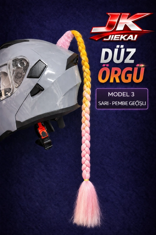 JİEKAİ KASK SAÇI SARI-PEMBE GEÇİŞLİ RENK DÜZ ÖRGÜ MODEL-03
