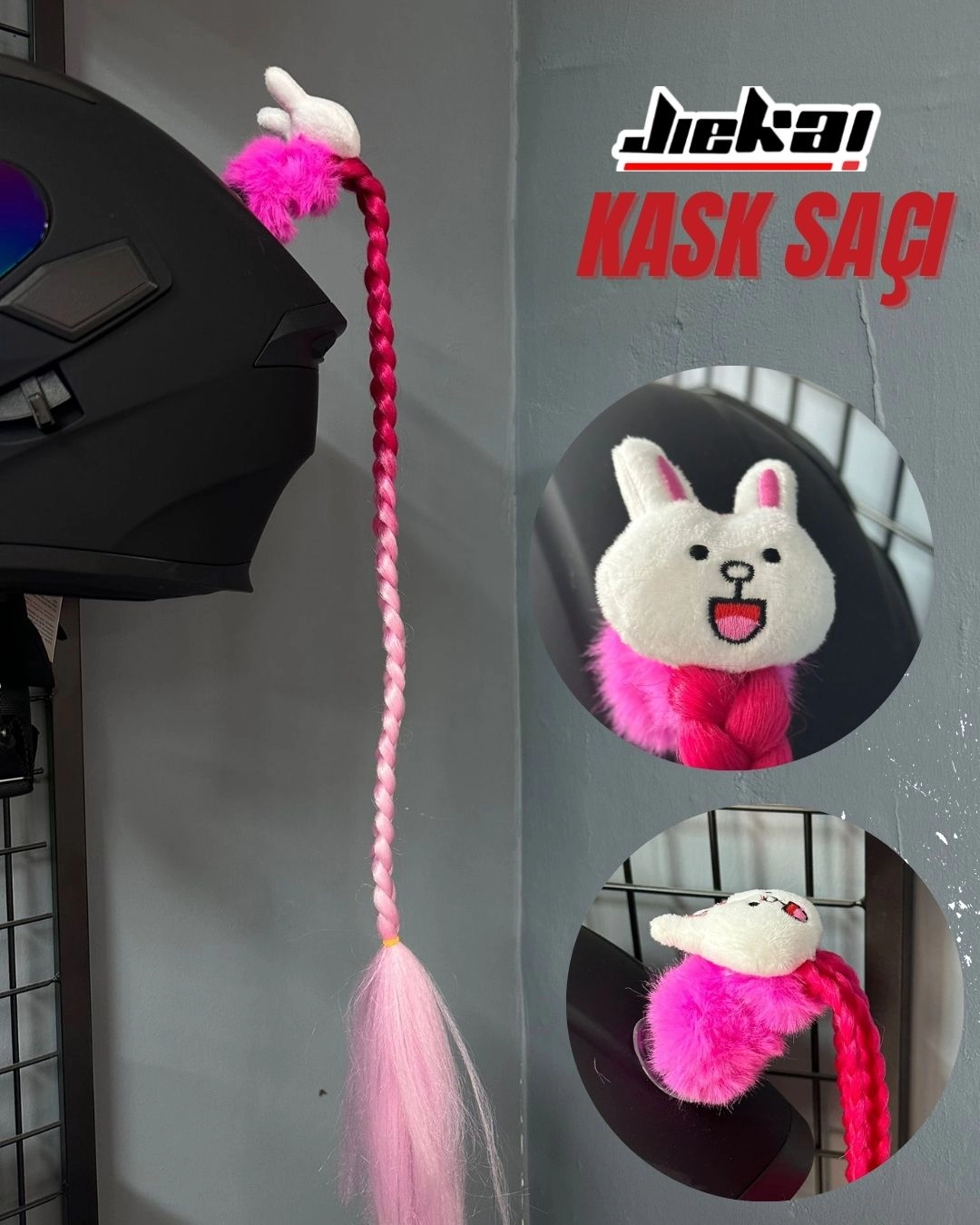 JİEKAİ KASK SAÇI TOKALI PEMBE GEÇİŞLİ RENK DÜZ ÖRGÜ MODEL-15