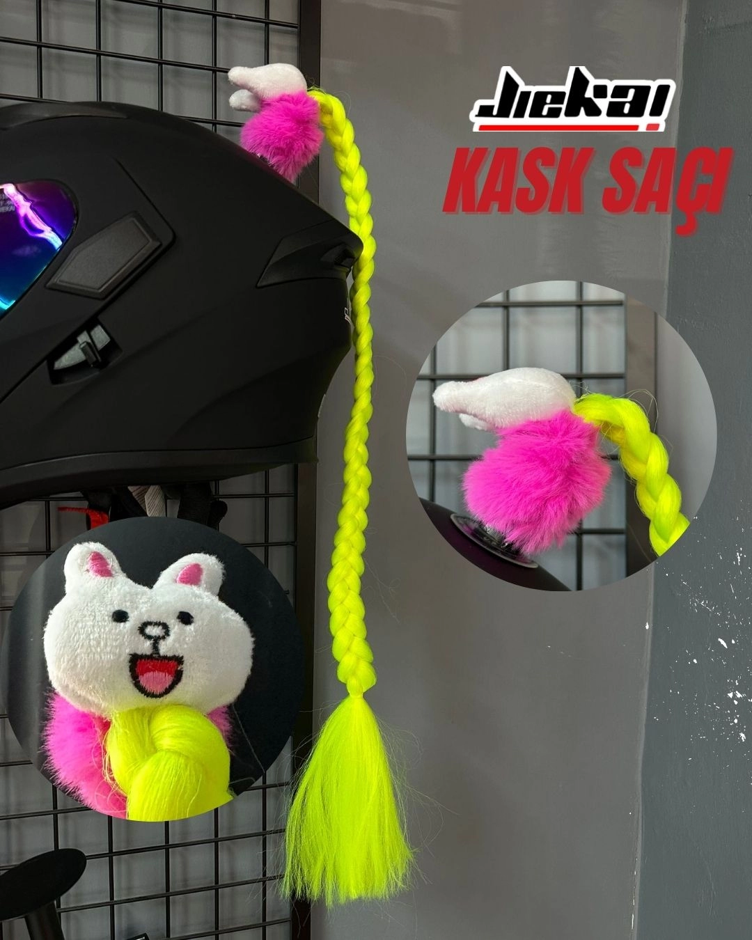 JİEKAİ KASK SAÇI TOKALI SARI RENK DÜZ ÖRGÜ MODEL-06