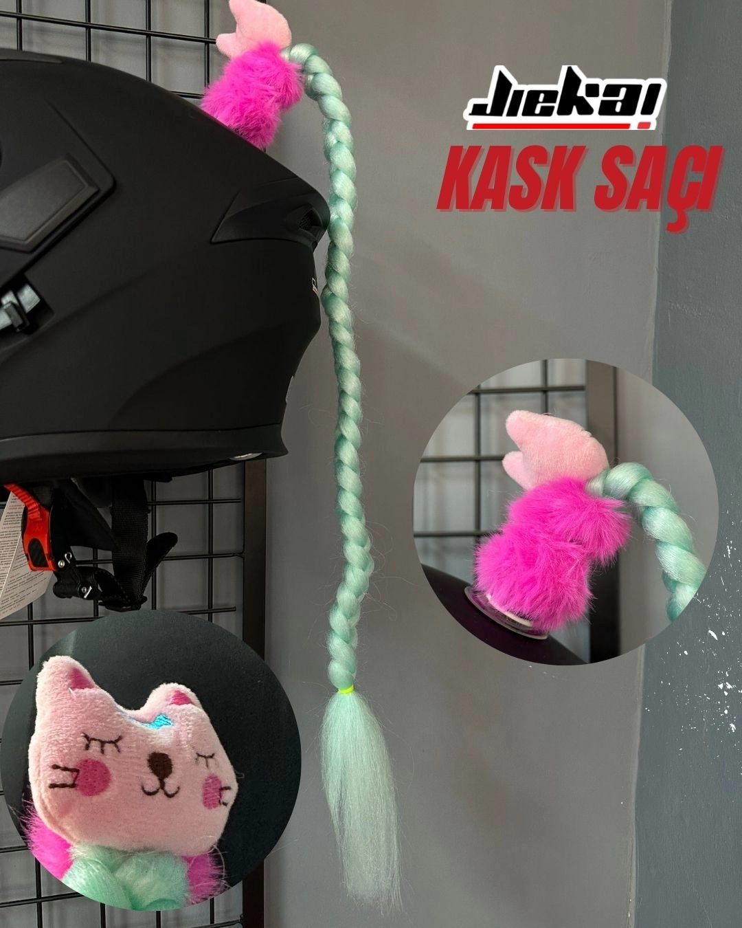 JİEKAİ KASK SAÇI TOKALI SU YEŞİLİ RENK DÜZ ÖRGÜ MODEL-10