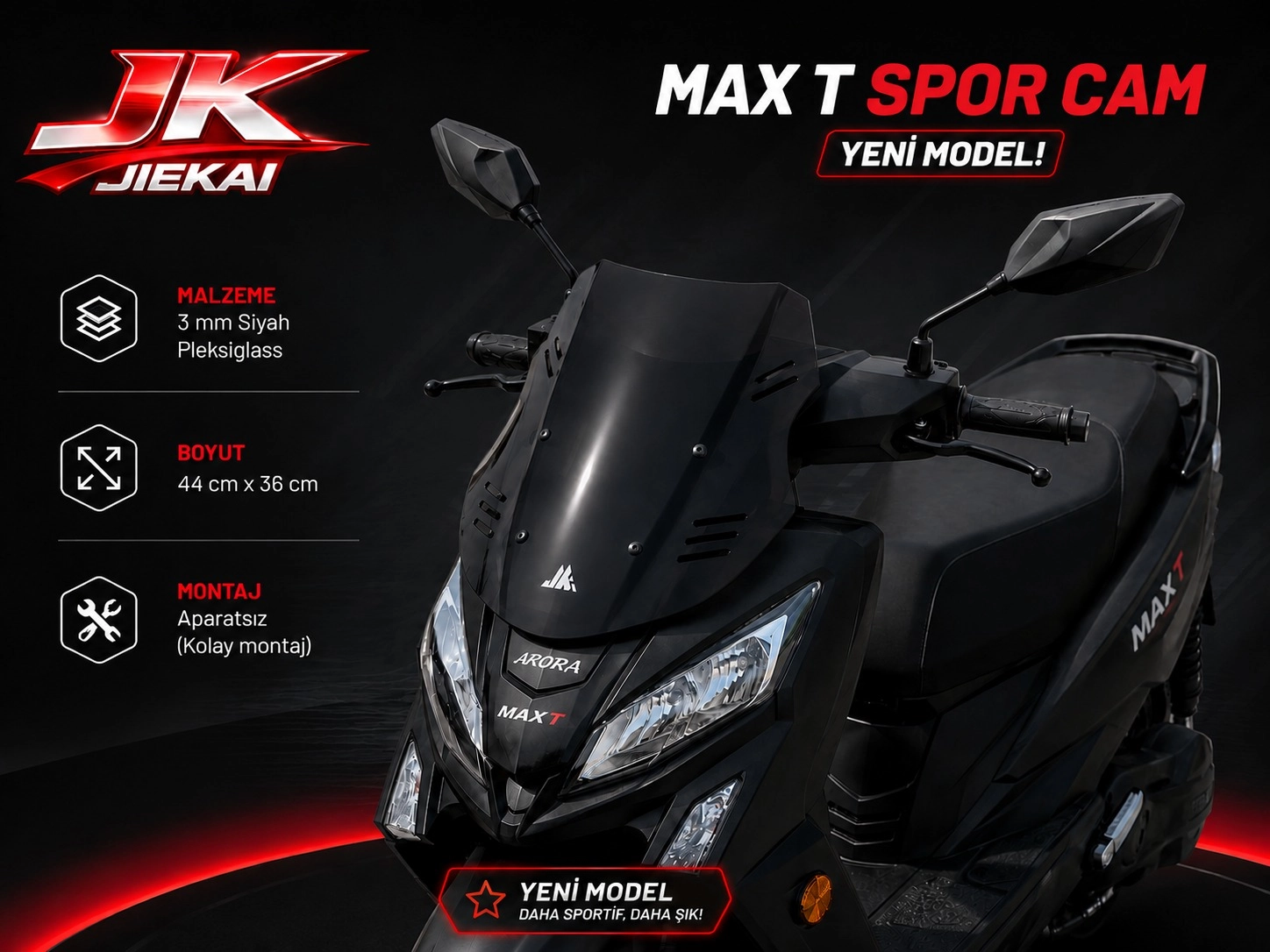 JİEKAİ MAX T SPOR CAM SİYAH YENİ MODEL– N-MAX 2015-2020 UYUMLU