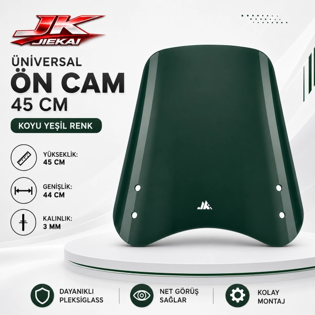 JİEKAİ ÜNİVERSAL SCOOTER ÖN CAM 45 CM  KOYU YEŞİL RENK 