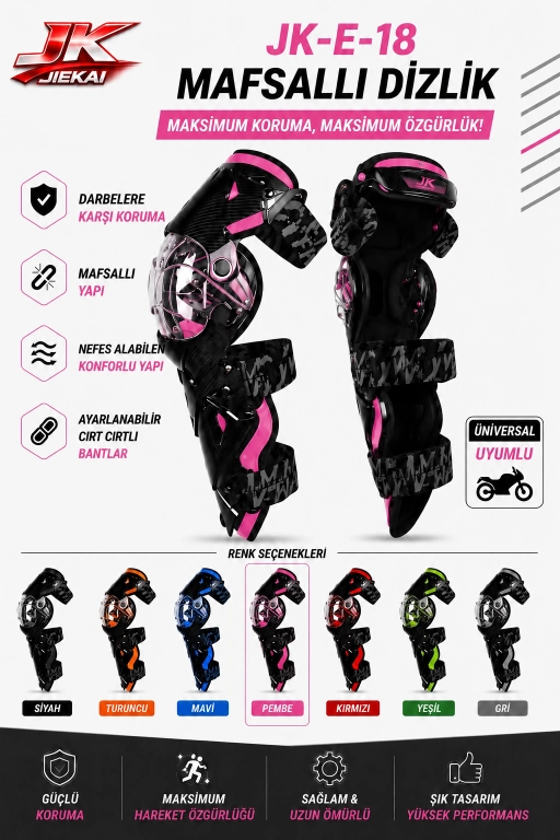 JK-E-18 MAFSALLI MOTOSİKLET DİZLİK AYARLANABİLİR KORUYUCU PEMBE