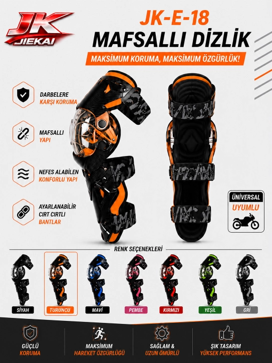 JK-E-18 MAFSALLI MOTOSİKLET DİZLİK AYARLANABİLİR KORUYUCU TURUNCU