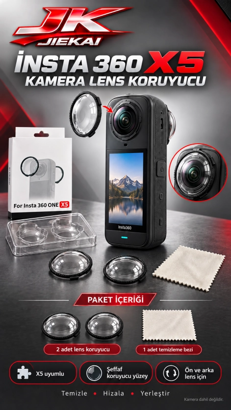 JK JİEKAİ Insta360 X5 Uyumlu Kamera Lens Koruyucu Seti (2 ADET KORUYUCU LENS KAMERA DAHİL DEĞİLDİR)