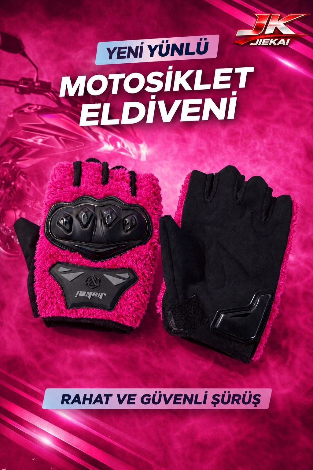 JK PELUŞLU YARIM ELDİVEN KORUMALI FUŞYA RENK