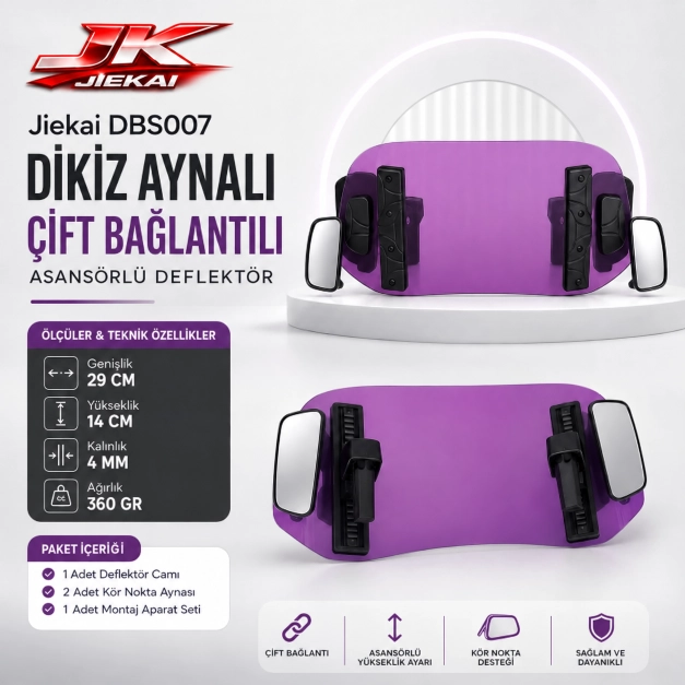  MOR 29 X 14 DBS007 Dikiz aynalı Universal Çift Bağlantılı Asansörlü Deflektör  Cam Uzatma-Rüzgar Kesici