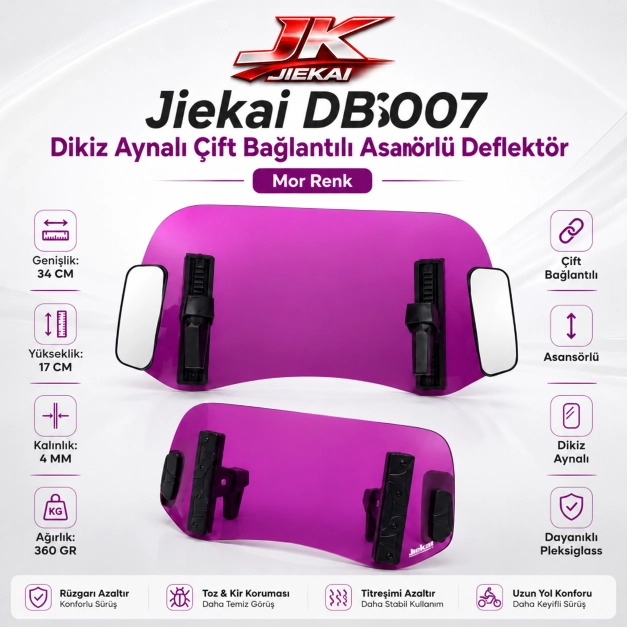 MOR 34 X 17 DBS007 Dikiz aynalı Universal Çift Bağlantılı Asansörlü Deflektör