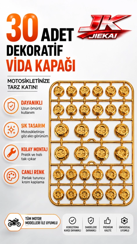 MOTOSİKLET DEKORATİF VİDA KAPAĞI 30 PARÇA SET ABS PLASTİK CİVATA SÜS KAPAĞI BRONZ