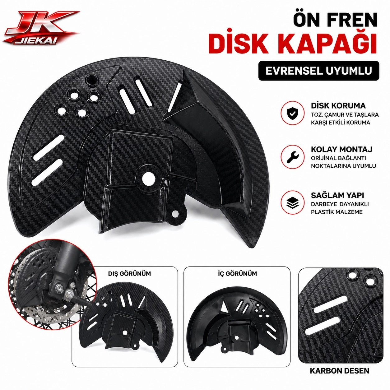 MOTOSİKLET ÖN FREN DİSK KAPAĞI KARBON DESENLİ DİSK KORUMA MUHAFAZASI