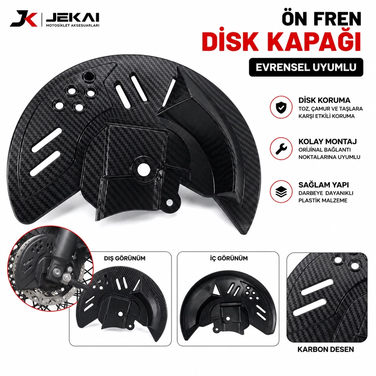 MOTOSİKLET ÖN FREN DİSK KAPAĞI KARBON DESENLİ DİSK KORUMA MUHAFAZASI