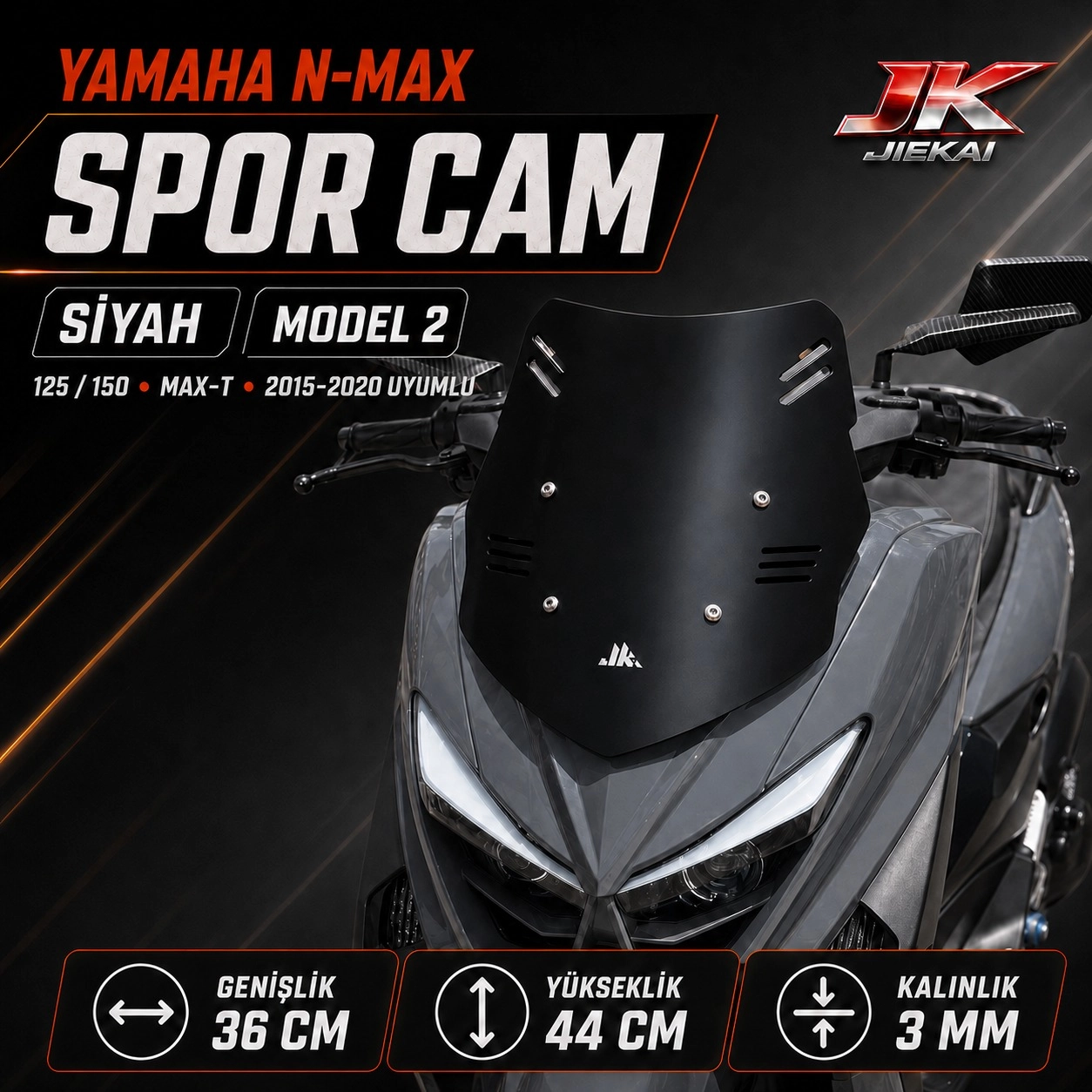  N-MAX 125-150 SPOR CAM SİYAH MODEL 2 - MAX-T 2015-2020 UYUMLU
