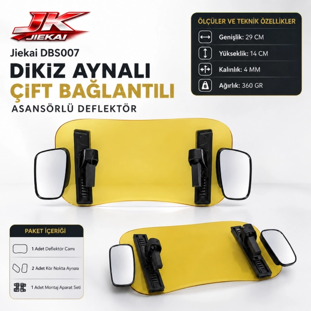  SARI 29 X 14 DBS007 Dikiz aynalı Universal Çift Bağlantılı Asansörlü Deflektör  Cam Uzatma-Rüzgar Kesici