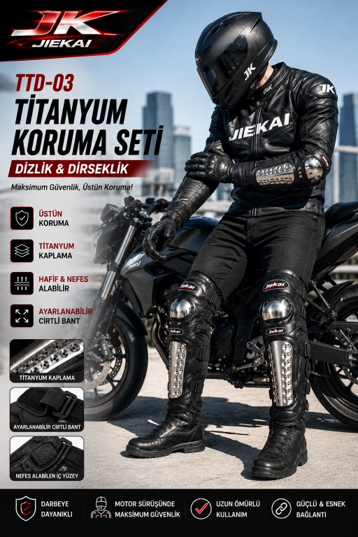 TTD-03 JİEKAİ ( TİTANYUM KORUMA ) MOTORCU DİZLİK VE DİRSEKLİK KORUMA SETİ