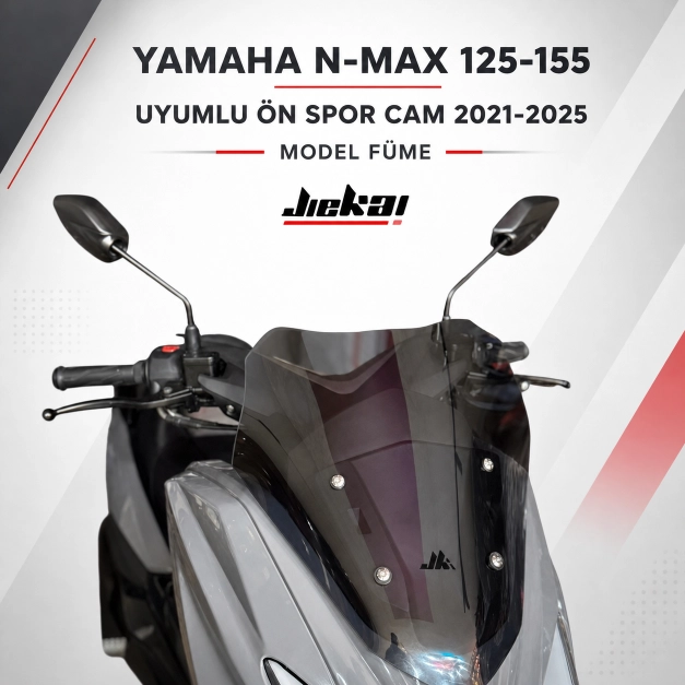 YAMAHA N-MAX 125-155 UYUMLU ÖN SPOR CAM FÜME 2021-2025 MODEL (GENİŞLİK: 41 CM YÜKSEKLİK: 44 CM KALINLIK: 4 MM