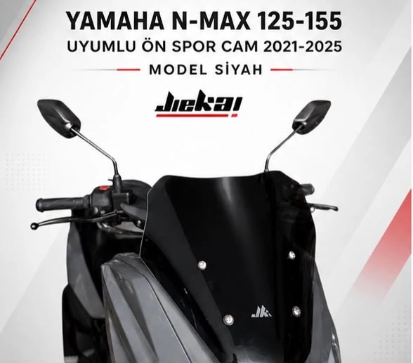 YAMAHA N-MAX 125-155 UYUMLU ÖN SPOR CAM SİYAH 2021-2025 MODEL (GENİŞLİK: 41 CM YÜKSEKLİK: 44 CM KALINLIK: 4 MM